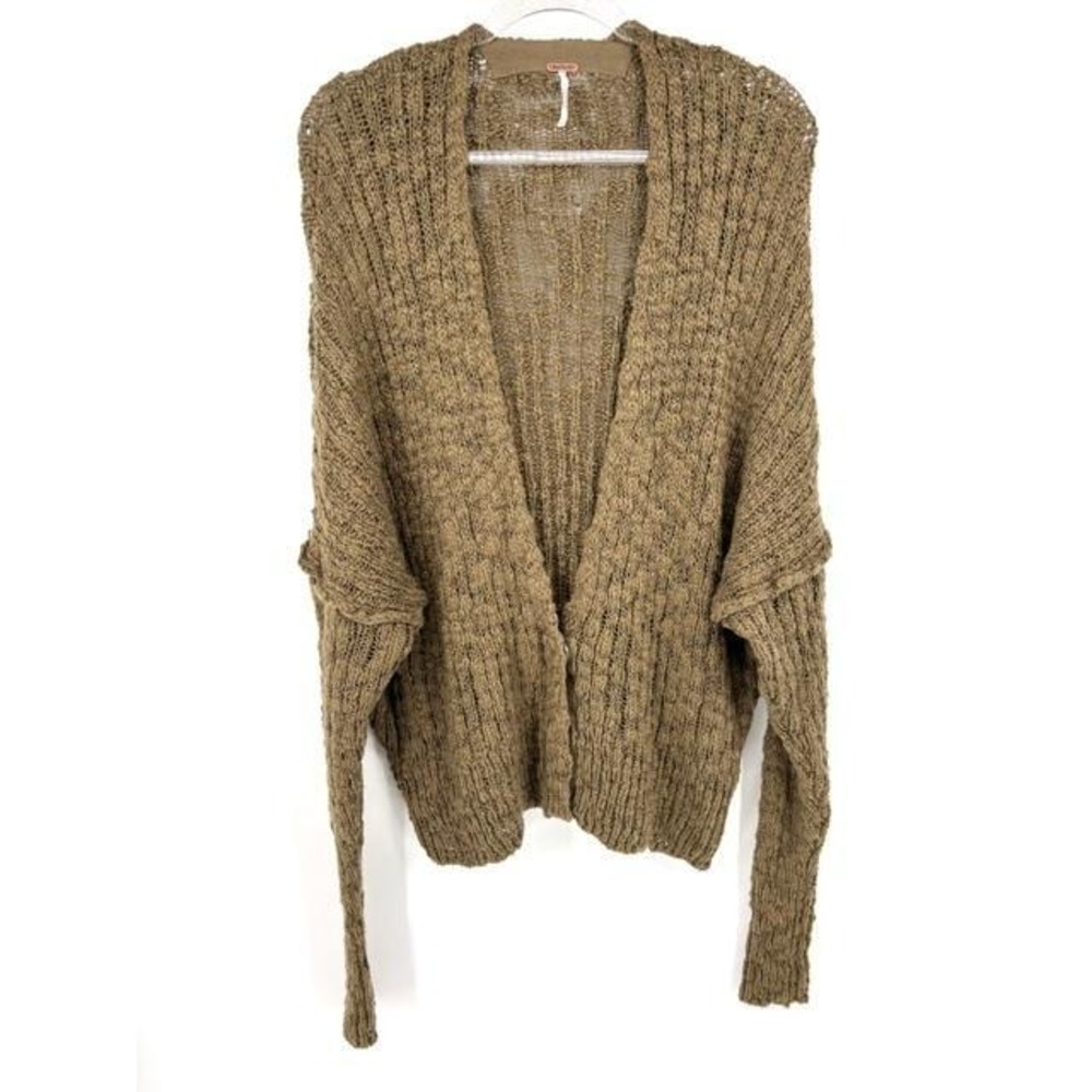 Free People Fun Times Cardigan Chunky‎ Knit Olive Green Boho Oversized Medium